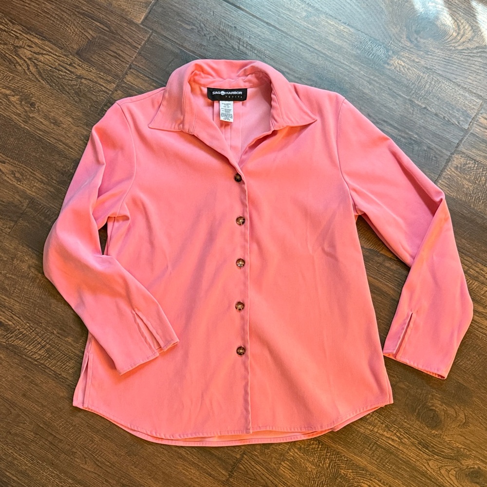 Sag Harbor Coral Blouse button down lined pockets long sleeve blazer jacket 6p